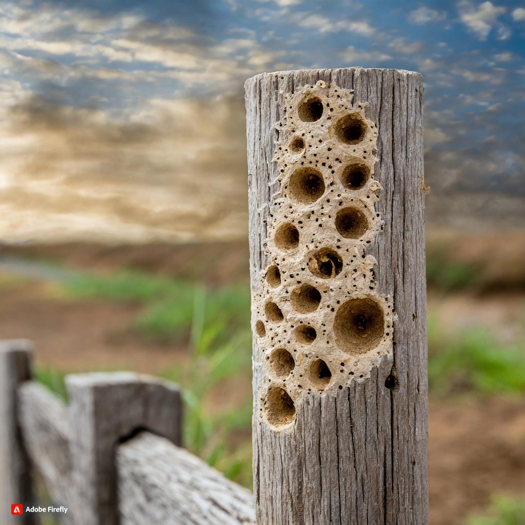 termite holes in fence post